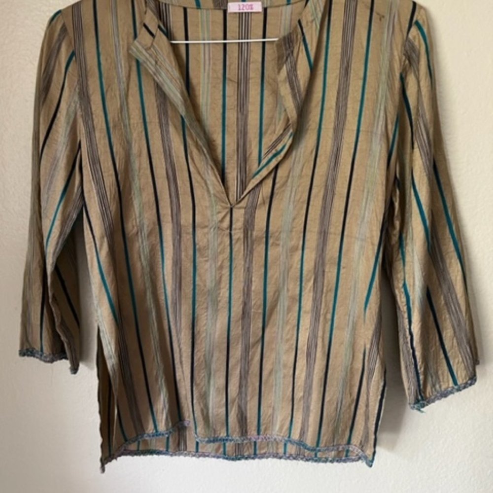 120% Lino, V-neck Tunic Style Blouse